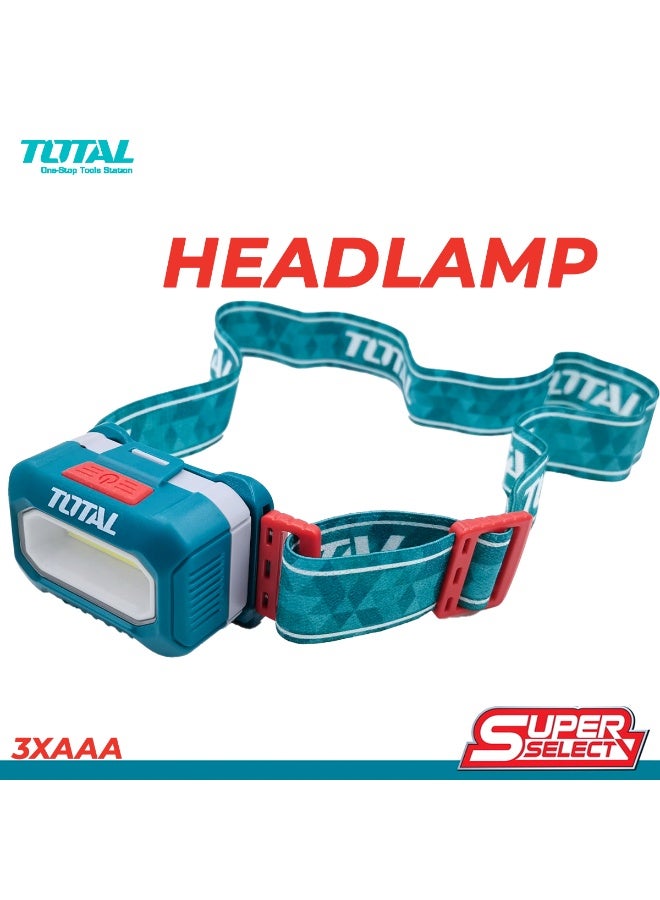 TOTAL COB LED Headlamp 3xAAA Battery Powered Head Light with Adjustable Elastic Headband, Wide Beam Work Light for Electrician, Mechanic, Camping, Hiking, Emergency, Hands Free Head Torch for Indoor Outdoor Repair Maintenance Use Daily Job Utilitys - Image 1