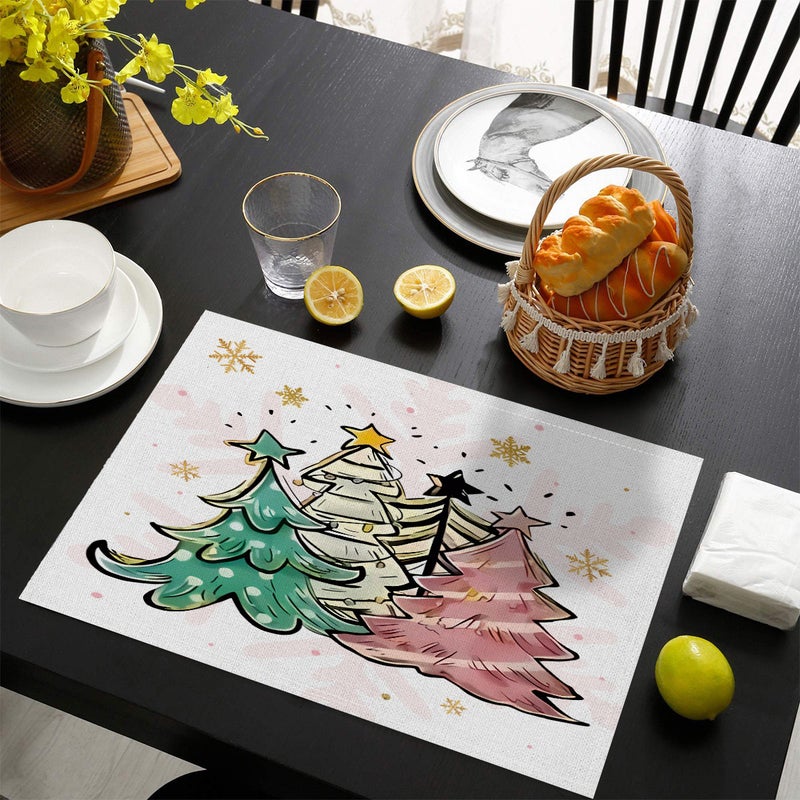 عيد الميلاد الجديد Placemats سلسلة الوردي سانتا كلوز شجرة عيد الميلاد ديكور المطعم المنزلي - Image 1
