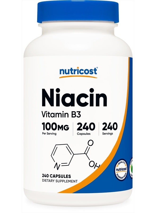 Nutricost Niacin (Vitamin B3) 100mg, 240 Capsules - with Flushing, Non-GMO, Gluten Free - Image 1