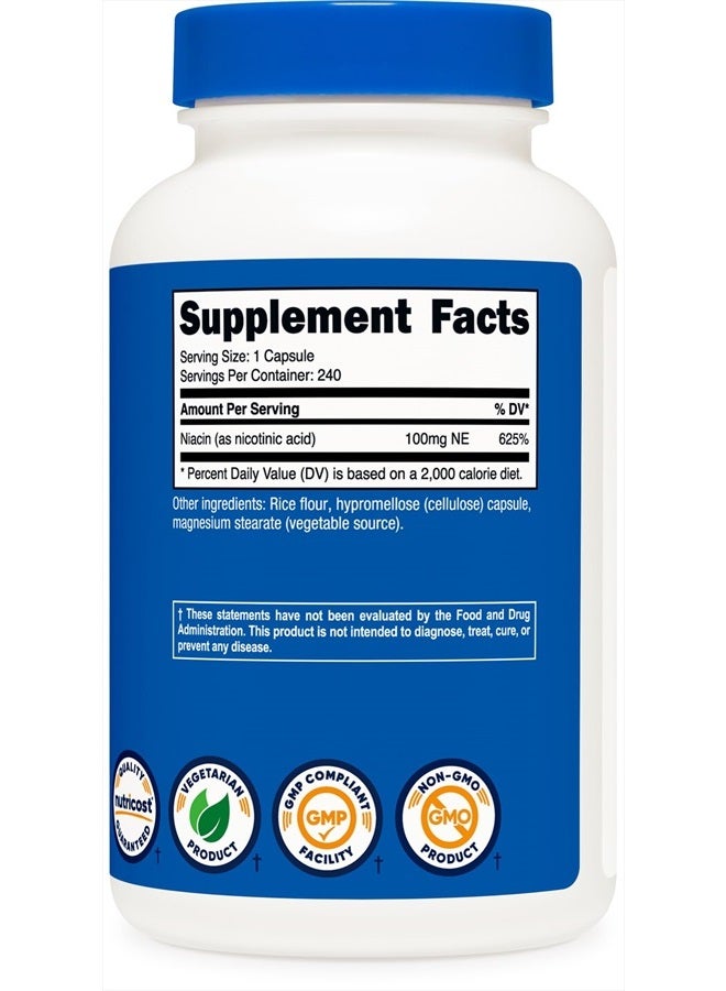 Nutricost Niacin (Vitamin B3) 100mg, 240 Capsules - with Flushing, Non-GMO, Gluten Free - Image 3