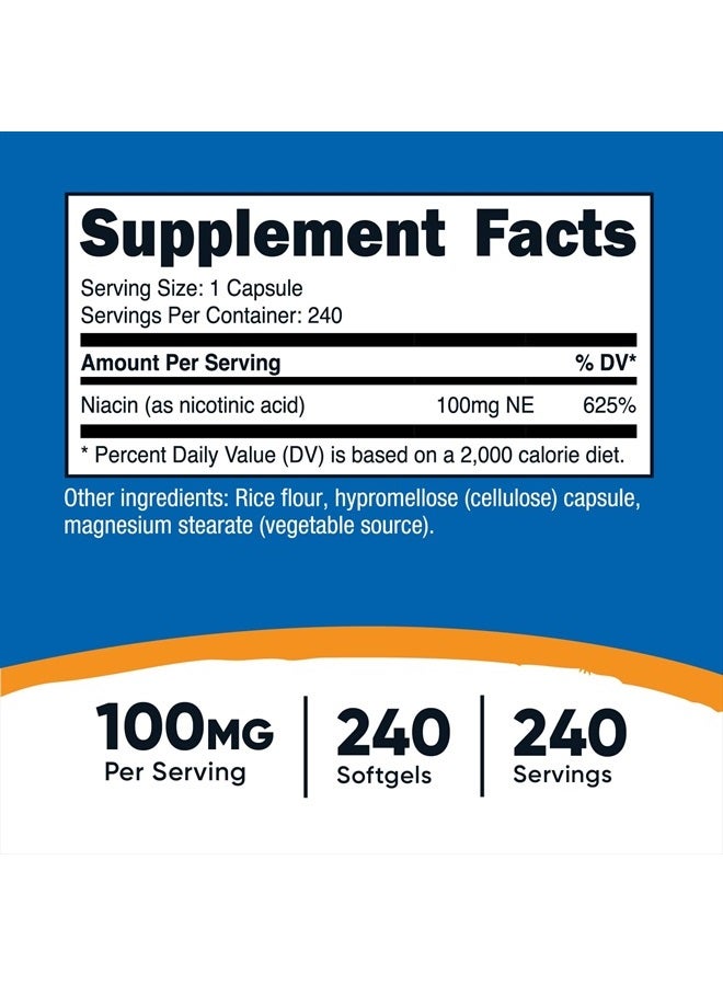Nutricost Niacin (Vitamin B3) 100mg, 240 Capsules - with Flushing, Non-GMO, Gluten Free - Image 4
