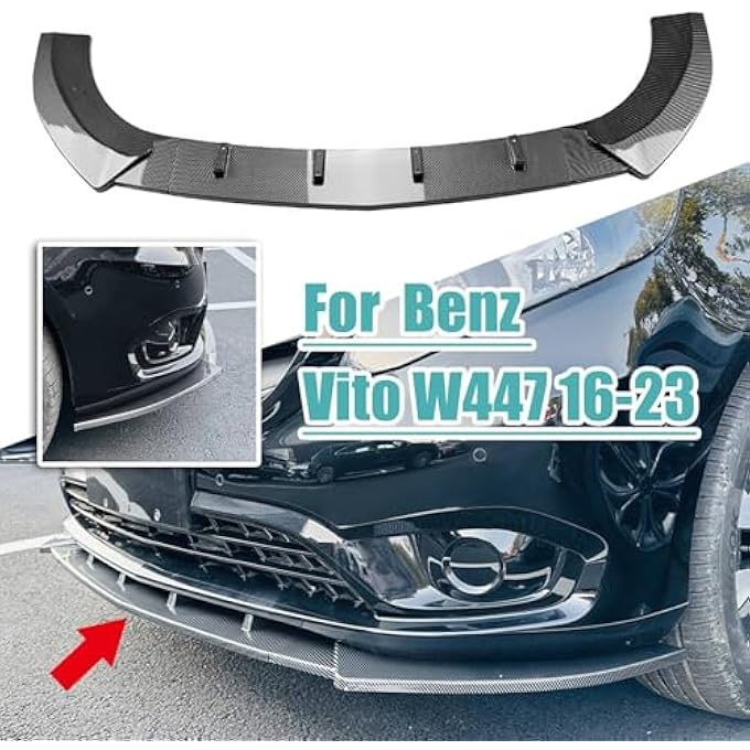 FINMOKAL Carbon Fiber Look Front Bumper Spoiler Lip Splitter Compatible with Benz V-Class W447 2016-2024 - Image 2