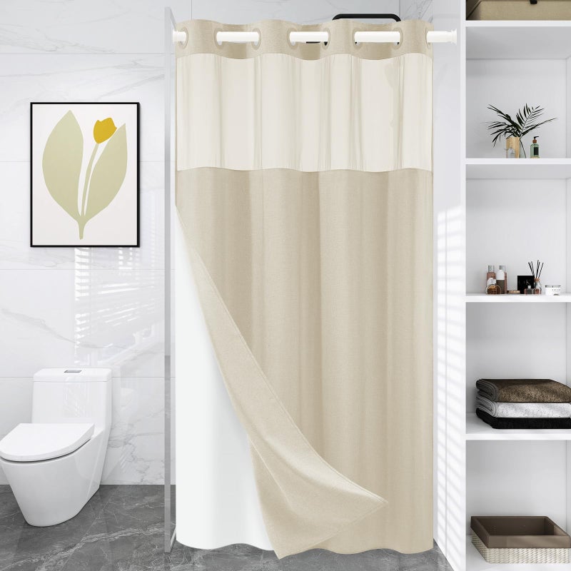 WONICY Stall No Hook Shower Curtain with Snap in Liner  Polyester Textured Shower Curtain with Liner Set  Waterproof Washable Hotel Style Shower Curtains for Bathroom  36Wx74H  Cream - Image 1