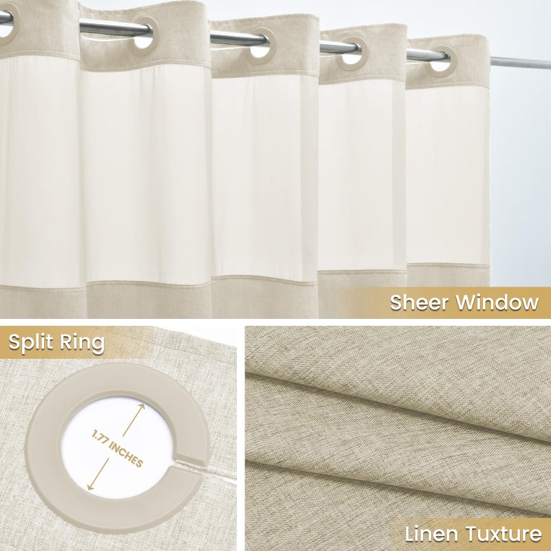 WONICY Stall No Hook Shower Curtain with Snap in Liner  Polyester Textured Shower Curtain with Liner Set  Waterproof Washable Hotel Style Shower Curtains for Bathroom  36Wx74H  Cream - Image 3