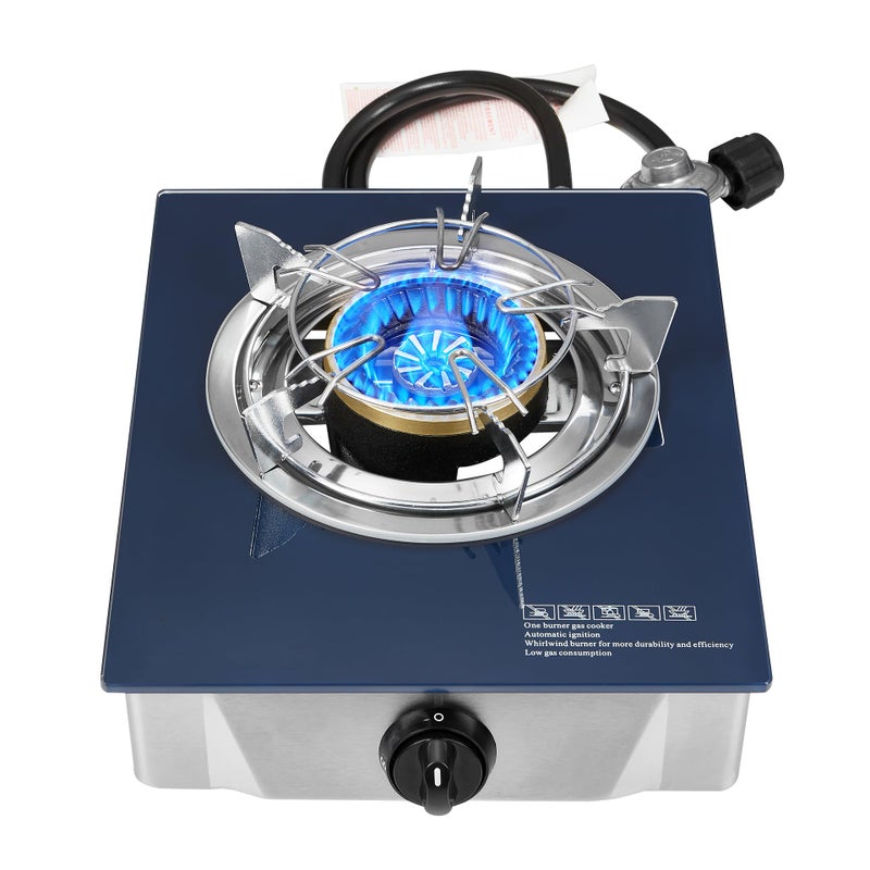 Dr.Camp Propane Gas Stove 12000 BTU Single Burner Glass Top Outdoor Camping Stove with CSA Listed Regulator and Gas Hose - Image 1