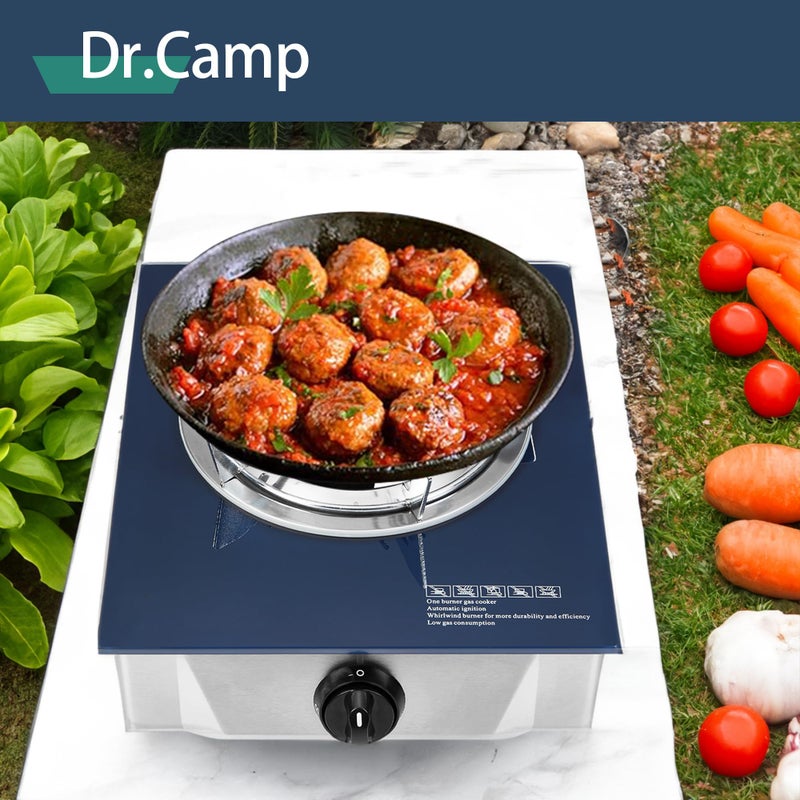 Dr.Camp Propane Gas Stove 12000 BTU Single Burner Glass Top Outdoor Camping Stove with CSA Listed Regulator and Gas Hose - Image 5