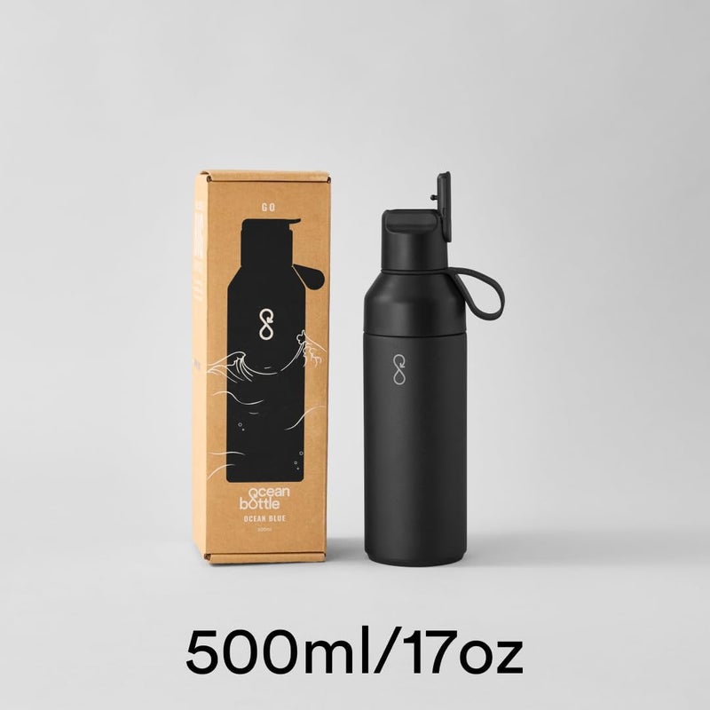 Ocean Bottle - Recycled Stainless Steel Go Water Bottle - Eco-Friendly & Reusable Bottle - Obsidian Black - 17 oz - Image 1