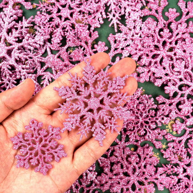 kockuu 36pcs Christmas Light Pink Snowflake Ornaments Plastic Glitter Snow Flakes Ornaments for Winter Christmas Tree Decorations Size Varies Craft Snowflakes - Image 3
