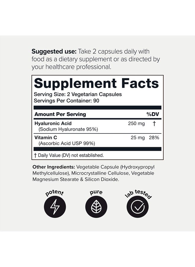 Toniiq Ultra High Purity Hyaluronic Acid Capsules - 95%+ Highly Purified and Highly Bioavailable - 275mg Formula - Non-GMO Fermentation - High Strength with Vitamin C - 180 Capsules  - Image 2