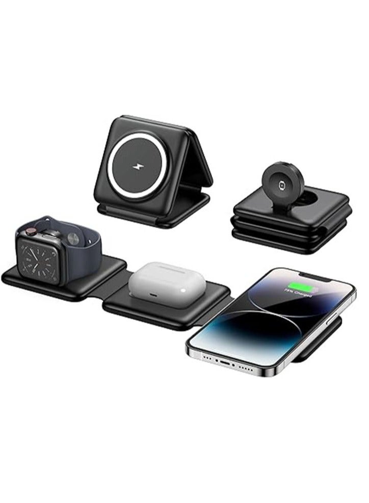 Arabest 3 in-1 Wireless Charging Pad Magnetic Foldable Charger Station Fast Travel Charger for Multiple Devices Adapt with Phone, iWatch Series, AirPods 3/2 - Image 1