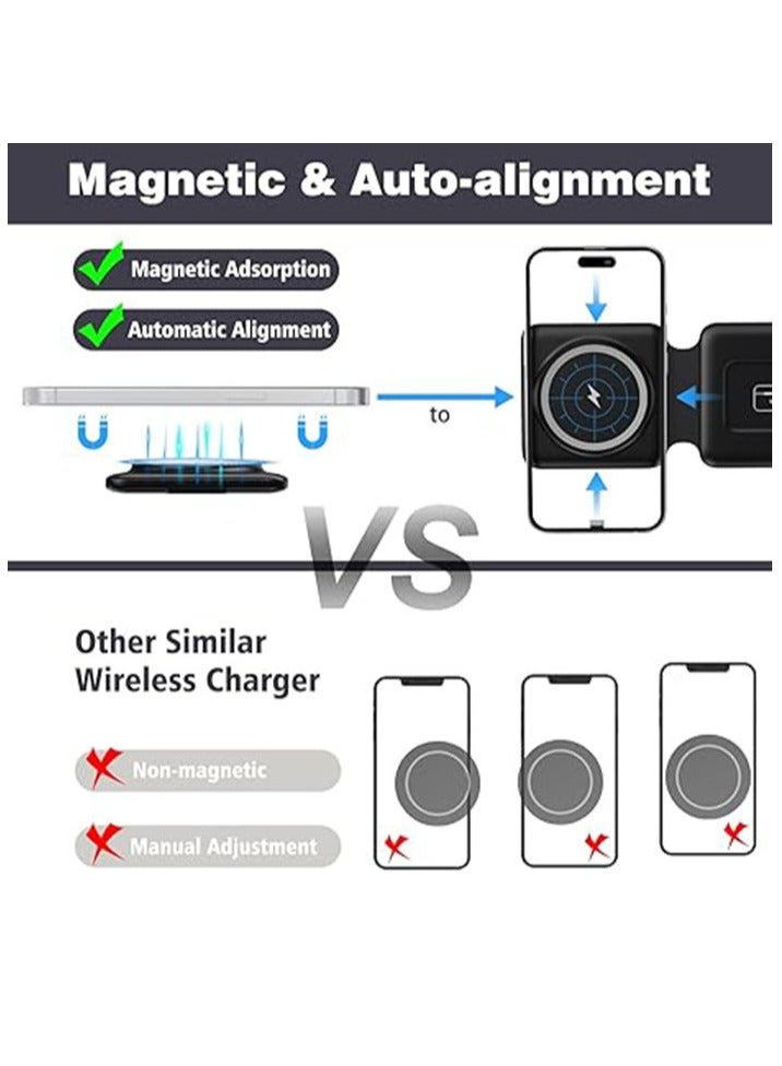 Arabest 3 in-1 Wireless Charging Pad Magnetic Foldable Charger Station Fast Travel Charger for Multiple Devices Adapt with Phone, iWatch Series, AirPods 3/2 - Image 3