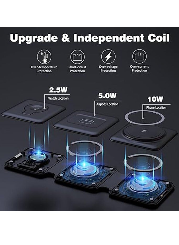 Arabest 3 in-1 Wireless Charging Pad Magnetic Foldable Charger Station Fast Travel Charger for Multiple Devices Adapt with Phone, iWatch Series, AirPods 3/2 - Image 5