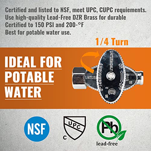 SUNGATOR 6-Pack Straight Stop Valve, 1/2" PEX x 3/8" OD Compression, Quarter Turn Chrome Plated, 1/2 inch Pex Shut Off Valves for Faucet and Toilet, UPC Certified - Image 3