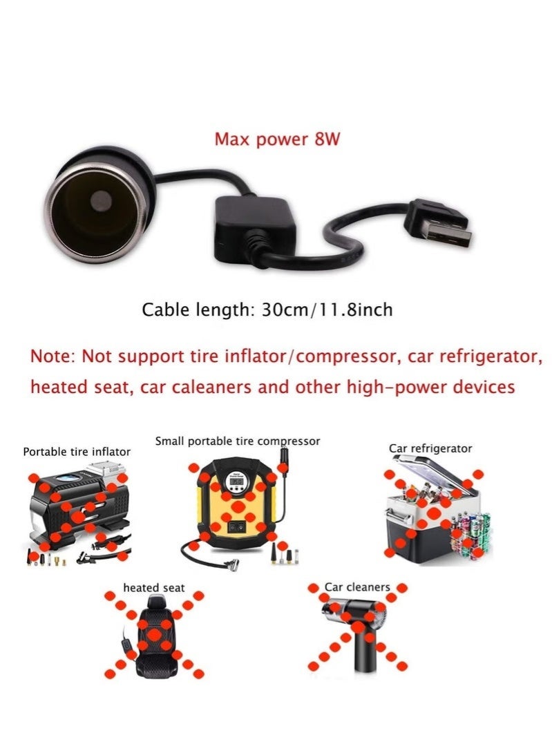 2PCS USB A Male to 12V Car C*garette Lighter Socket Female Converter Cable Suitable for Converting Dash Cams Car Ambient Lights (Max 8W) - Image 3