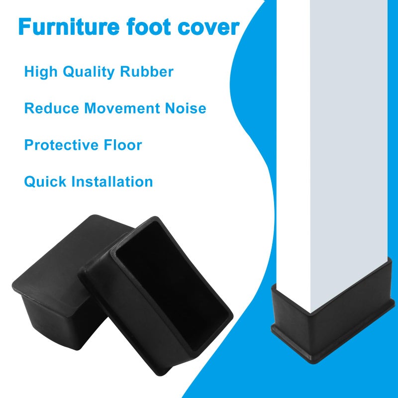 Phituoda 8 Pieces Rubber Furniture Leg Caps, 25Mm X 50Mm Rectangle Chair Table Leg Covers, Soft Furniture Feet End Cap Tips Floor Protector For Chair Table - Image 4