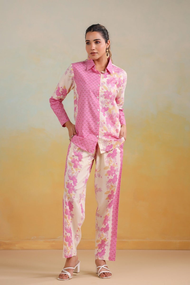 Label Flavia طقم وردي متناسق مع بلوزة وسروال للنساء - Image 1