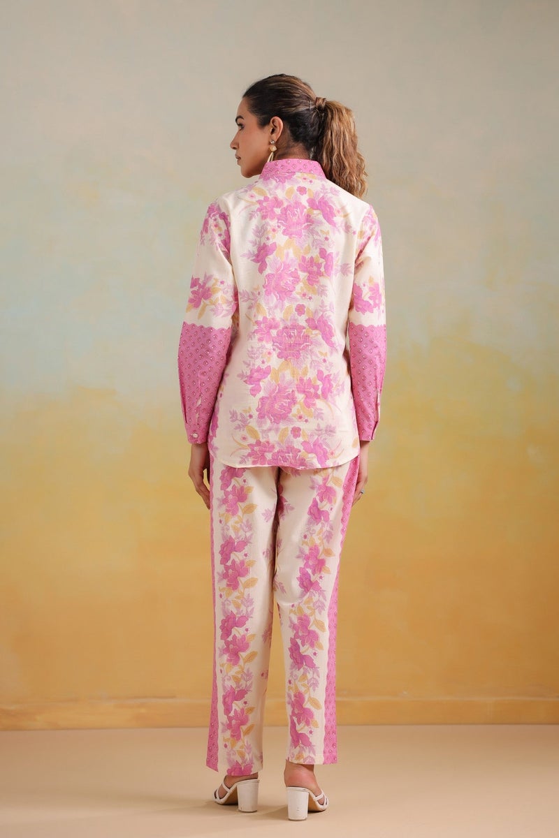 Label Flavia طقم وردي متناسق مع بلوزة وسروال للنساء - Image 3