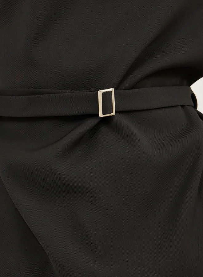 Styli Asymmetric Neck Short Sleeves Belted Top