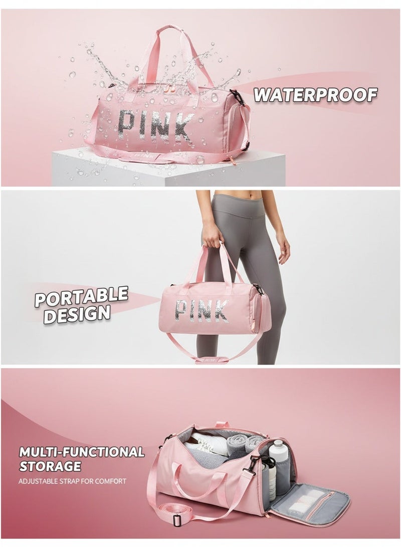 PINK Stylish Sequin Sports Bag With Large Capacity And Durable Fabric For Women And Gym Enthusiasts - Image 5