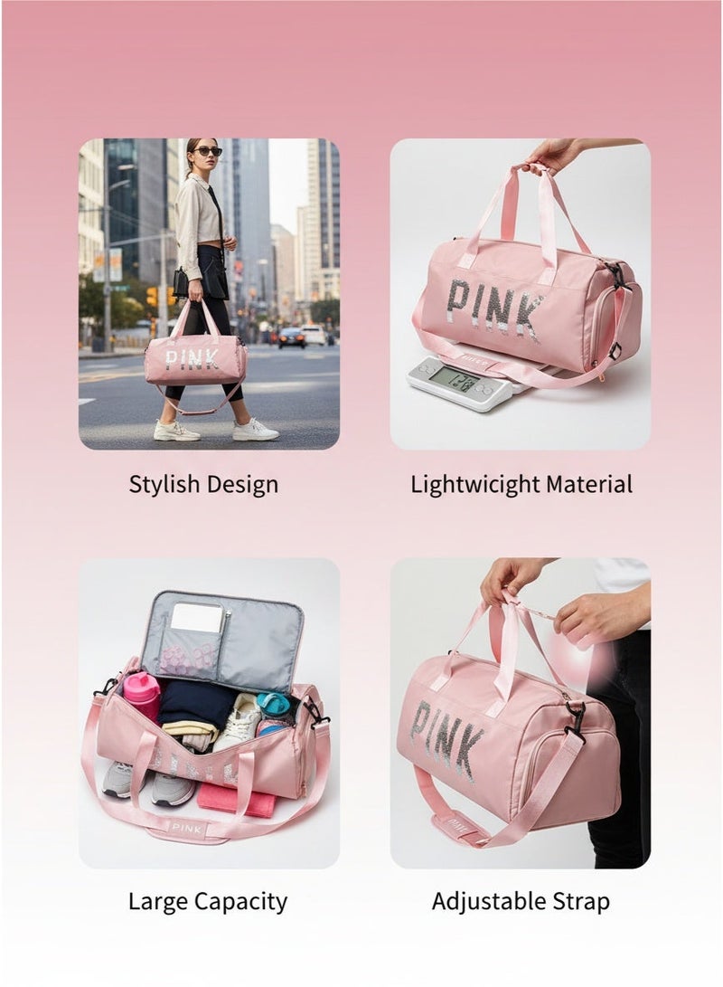 PINK Stylish Sequin Sports Bag With Large Capacity And Durable Fabric For Women And Gym Enthusiasts - Image 2
