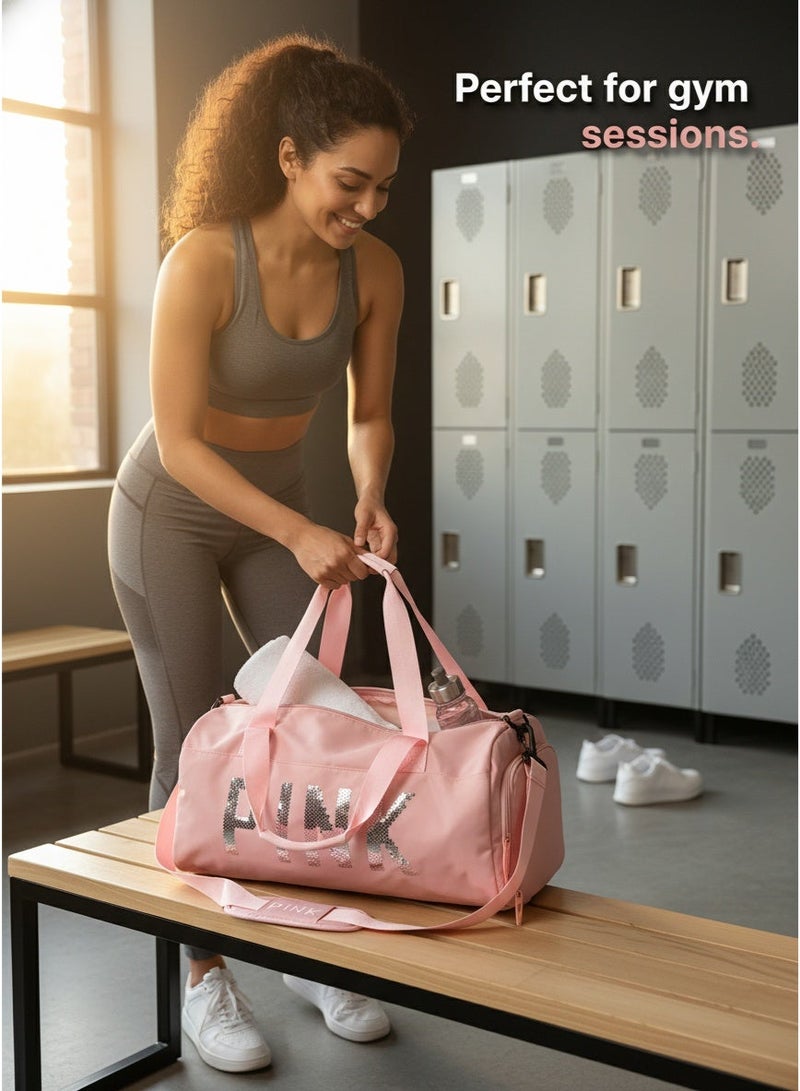 PINK Stylish Sequin Sports Bag With Large Capacity And Durable Fabric For Women And Gym Enthusiasts - Image 3
