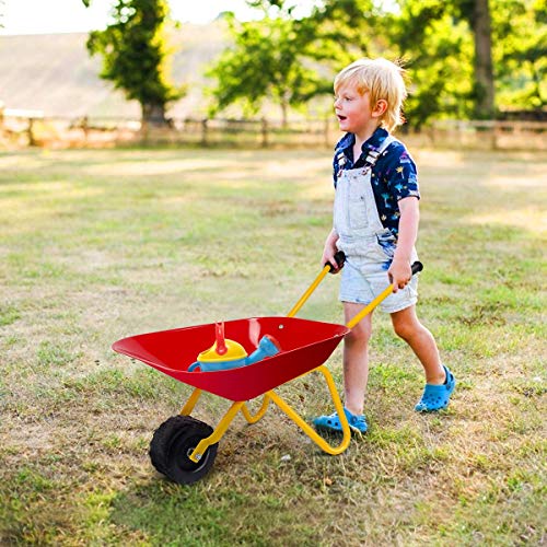GLACER Nightcore Kids Metal Wheelbarrow, Metal Construction Toys Kart, Yard Rover Steel Tray, Tote Dirt, Tools, Leaves in Garden for Toddlers (Red) - Image 5
