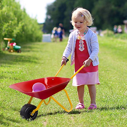 GLACER Nightcore Kids Metal Wheelbarrow, Metal Construction Toys Kart, Yard Rover Steel Tray, Tote Dirt, Tools, Leaves in Garden for Toddlers (Red) - Image 2