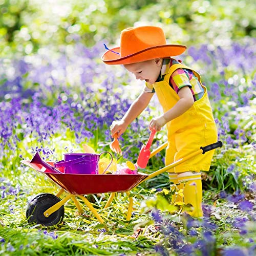 GLACER Nightcore Kids Metal Wheelbarrow, Metal Construction Toys Kart, Yard Rover Steel Tray, Tote Dirt, Tools, Leaves in Garden for Toddlers (Red) - Image 3