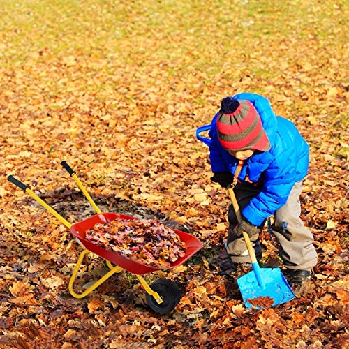 GLACER Nightcore Kids Metal Wheelbarrow, Metal Construction Toys Kart, Yard Rover Steel Tray, Tote Dirt, Tools, Leaves in Garden for Toddlers (Red) - Image 4