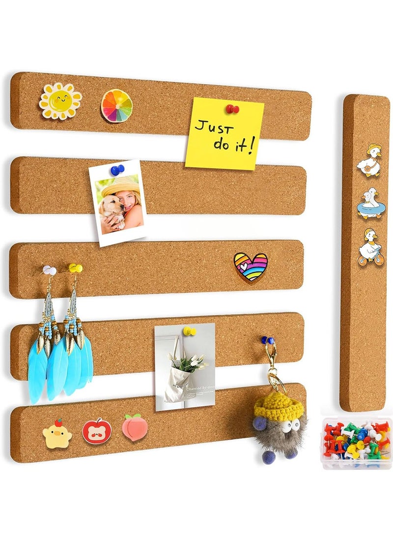YOUGE 5 Pack Cork Board Strips, Thick Small Cork Board for Office, Self Adhesive Corkboard Strip with 50 Push Pins for Paste Notes, Photos, Schedules  - Image 1
