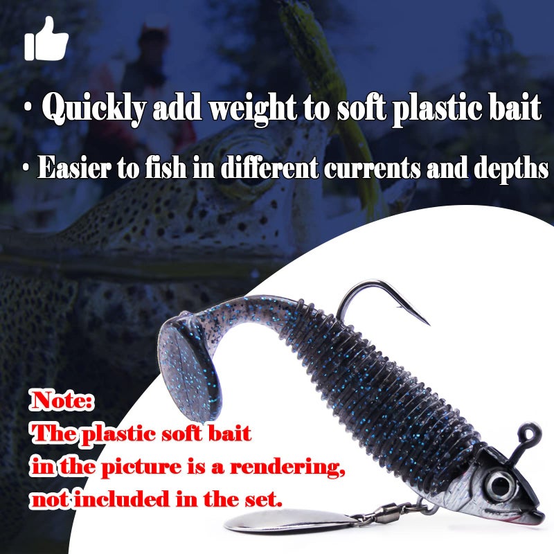 FishTrip رؤوس خطاف الصيد FishTrip Underspin Jig - 1/4 أونصة، 3/8 أونصة، 1/2 أونصة مع شفرة دوارة لصيد الأسماك في المياه المالحة والعذبة 5 قطع - 1/4 أونصة - Image 3