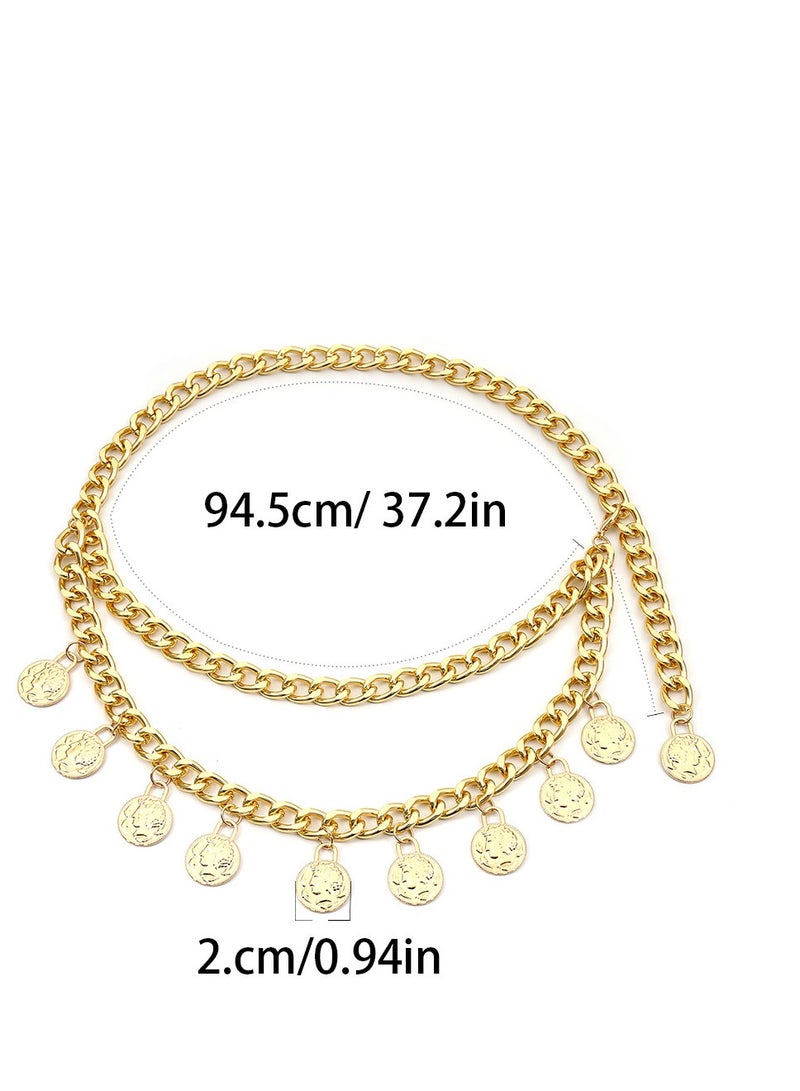 Vintage Coin Tassel Pendant Body Chain for Women, Adjustable Punk Style Waist Chain with Embossed Charm Belt, Approx. 94.5 cm Long (Gold) - Perfect for Fashionable Queens. - Image 5