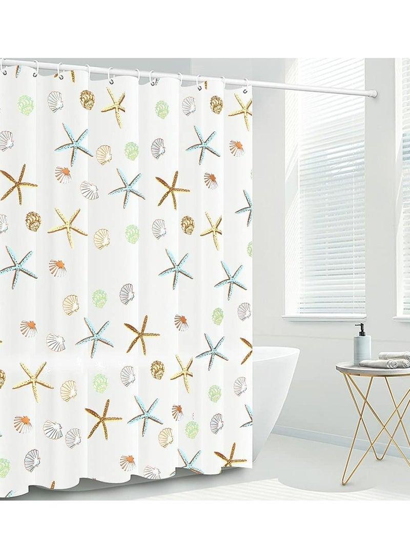 Waterproof PEVA Shower Curtain Liner, 72 Inch with Metal Grommets and 12 Hooks, Thick Bathroom Liner with Creative Starfish Design - Image 1