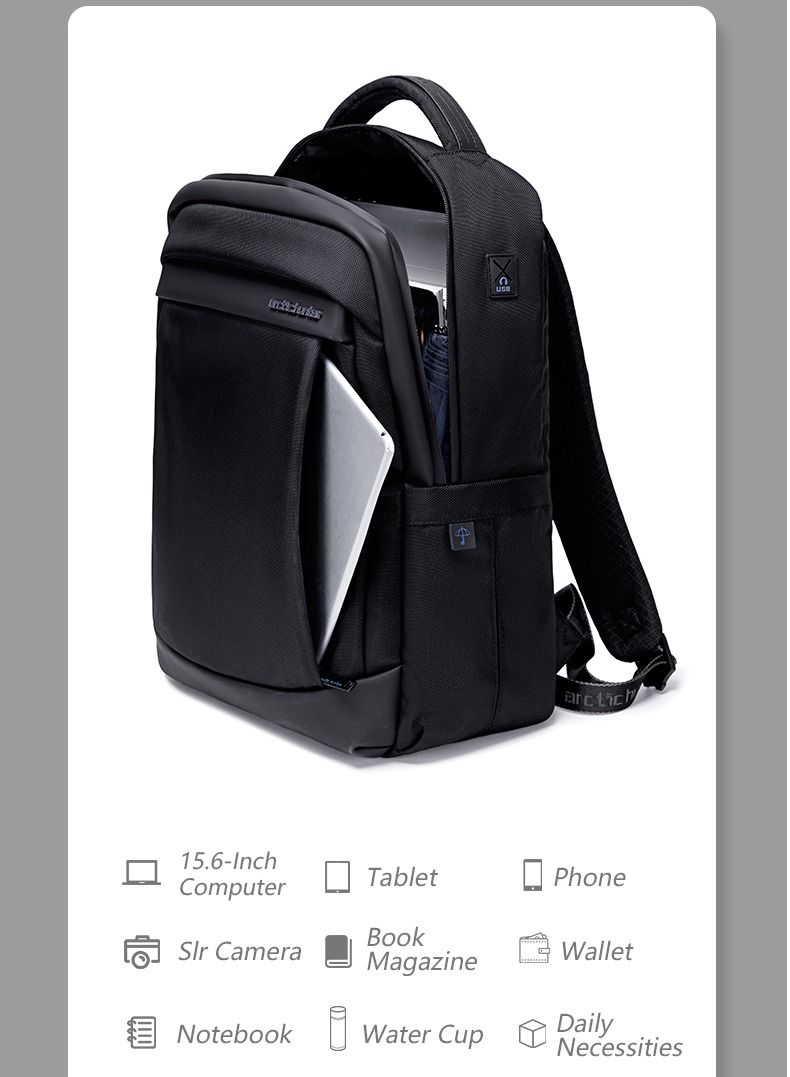 ARCTIC HUNTER City Hunter Series B00478 Waterproof Anti Theft Backpack 15.6inch Laptop Compartment, Black  - Image 4