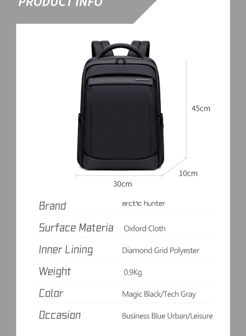 ARCTIC HUNTER City Hunter Series B00478 Waterproof Anti Theft Backpack 15.6inch Laptop Compartment, Black  - Image 5