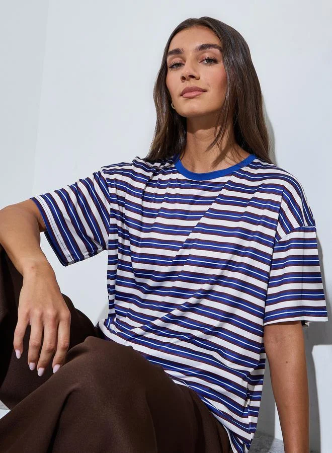 Styli Striped Drop Shoulder Oversized T-Shirt