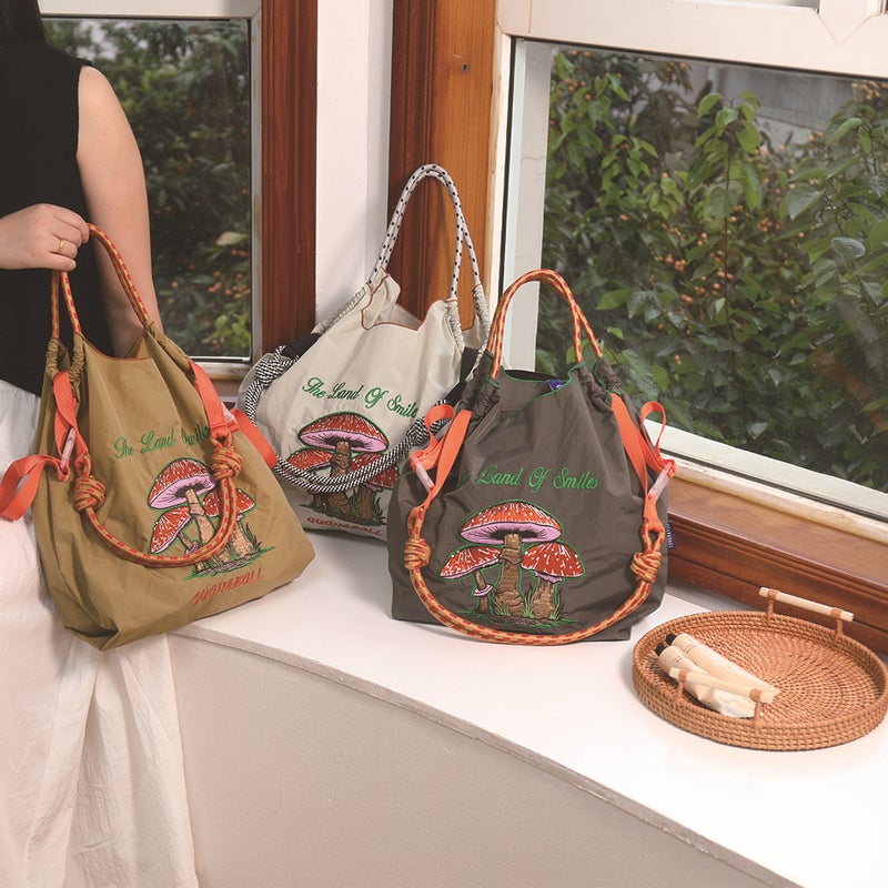 Korean Style Mushroom Embroidery Environmental Protection Cloth Bag Women'S Large Capacity New Nylon Handbag Student Versatile Fashion Shoulder Bag - Image 2