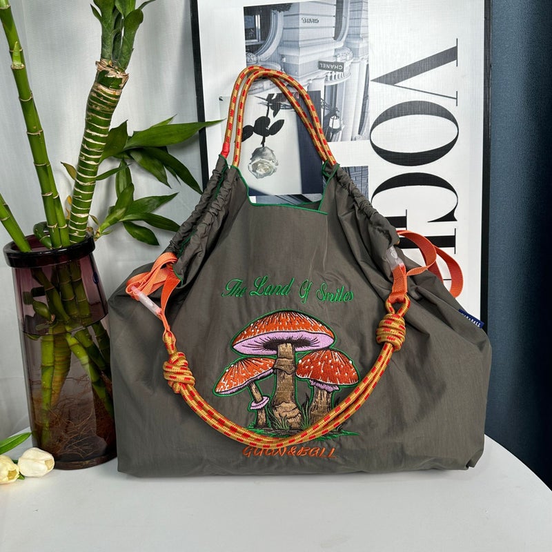 Korean Style Mushroom Embroidery Environmental Protection Cloth Bag Women'S Large Capacity New Nylon Handbag Student Versatile Fashion Shoulder Bag - Image 5