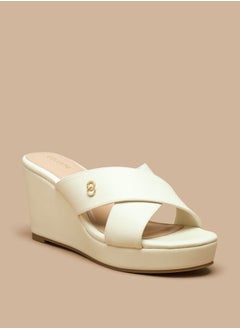 Celeste Women's Solid Slip-On Wedge Sandals with Cross Strap  - Image 1