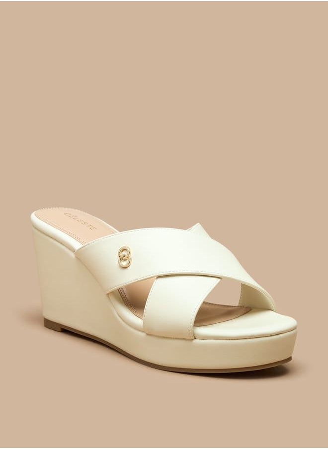 Celeste Women's Solid Slip-On Wedge Sandals with Cross Strap  - Image 1