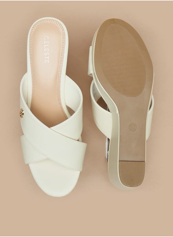 Celeste Women's Solid Slip-On Wedge Sandals with Cross Strap  - Image 4