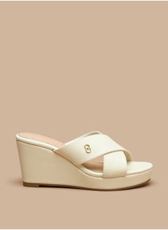 Celeste Women's Solid Slip-On Wedge Sandals with Cross Strap  - Image 3