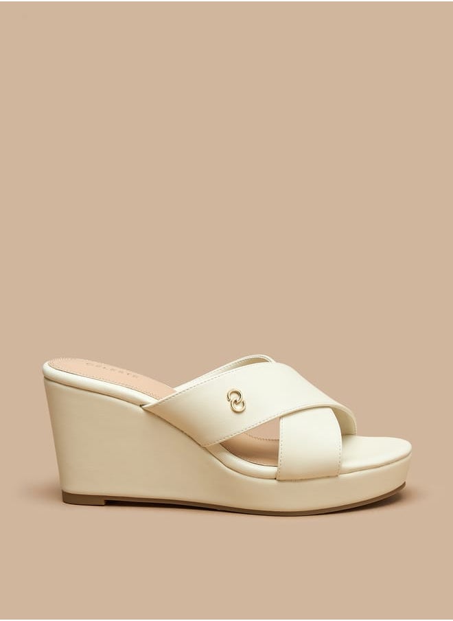 Celeste Women's Solid Slip-On Wedge Sandals with Cross Strap  - Image 3