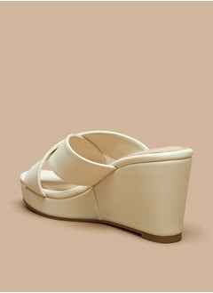 Celeste Women's Solid Slip-On Wedge Sandals with Cross Strap  - Image 2