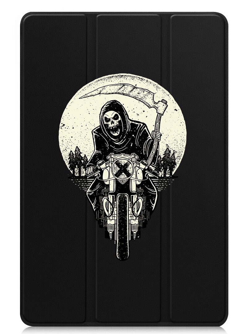 Theodor Protective Flip Case For Apple iPad Pro 11 (2024) With Trifold Stand Auto Wake Sleep Shockproof Cover Skull Biker - Image 1