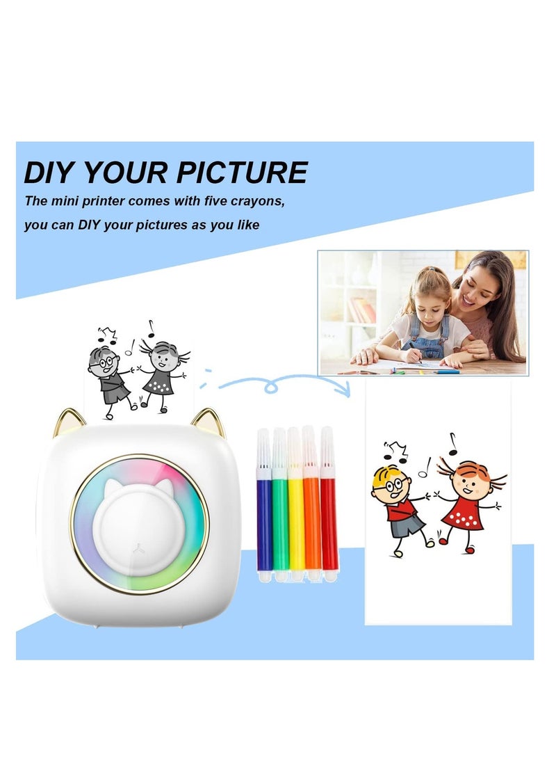 Portable Mini Pocket Printer, Instant Sticker Maker with 7 Color LED Light, Customizable Thermal Printer for DIY Projects, Scrapbooking & Study - Image 2
