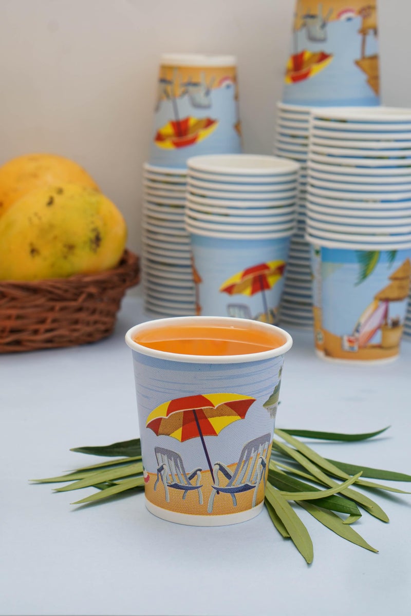 PARICOTT 200ml - 50 Cups | Seabeach Printed Disposable Paper Cups | Use & Throw for Tea, Coffee, Juice, Water, Wine, Cocktail, Party, Picnic, Events, Wedding - Eco-Friendly - Image 3