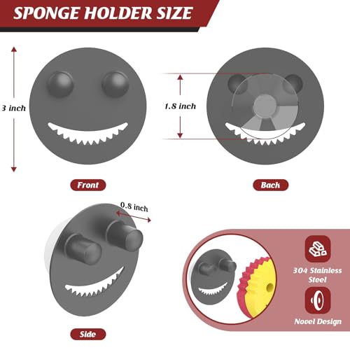 Kontoyo Sponge Holder for Kitchen Sink,Sink Caddy Organizer with Suction Cup Installation for Kitchen/Bathroom, Self Draining,Sponge Caddy for Holding Smiley Sponges-Gray - Image 2