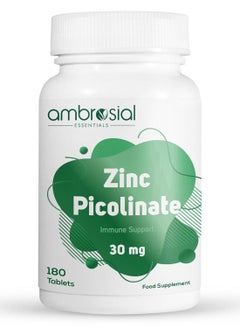 ambrosial Zinc Picolinate 30mg for Immune Support (Pack of 1-180 Tablets)  - Image 1