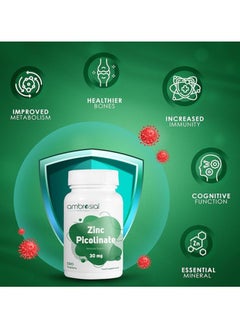 ambrosial Zinc Picolinate 30mg for Immune Support (Pack of 1-180 Tablets)  - Image 2